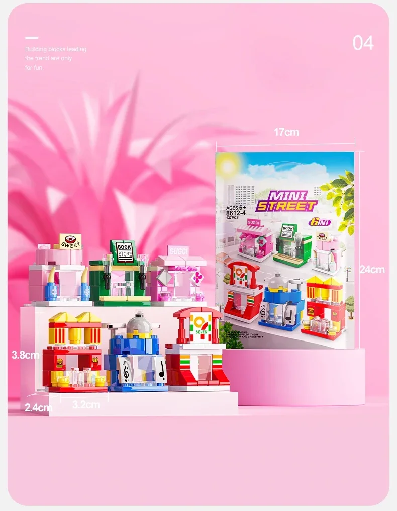 Mini-Bausteine, 6-in-1, DIY-Polizeiauto, Feuerwehrauto, Schloss, Modellsteine, Kinder, Lernspielzeug, Geschenke – Detail 13