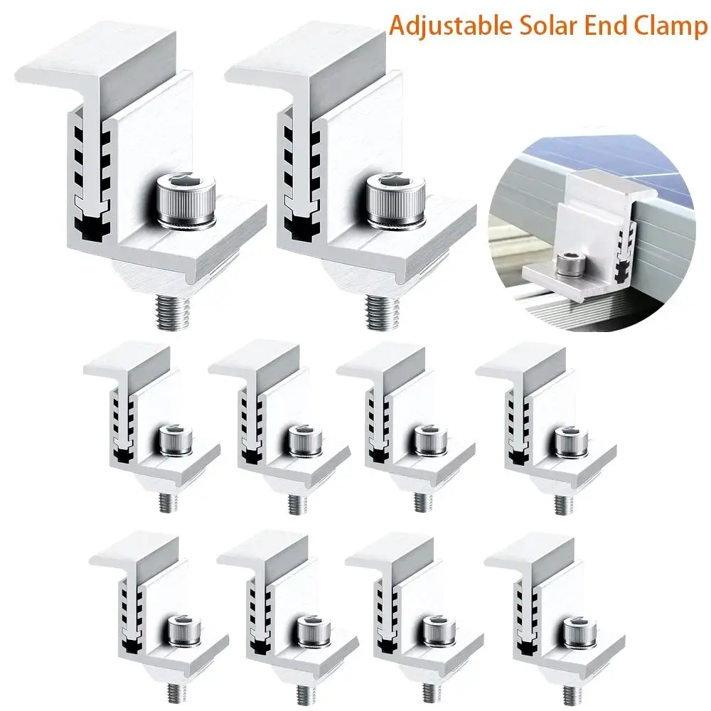 4Pcs Adjustable Solar Panel Clamps Aluminum Side Pressure Solar End Mid Clamp Kit Medium Pressure Durable Solar Rail End Clamps