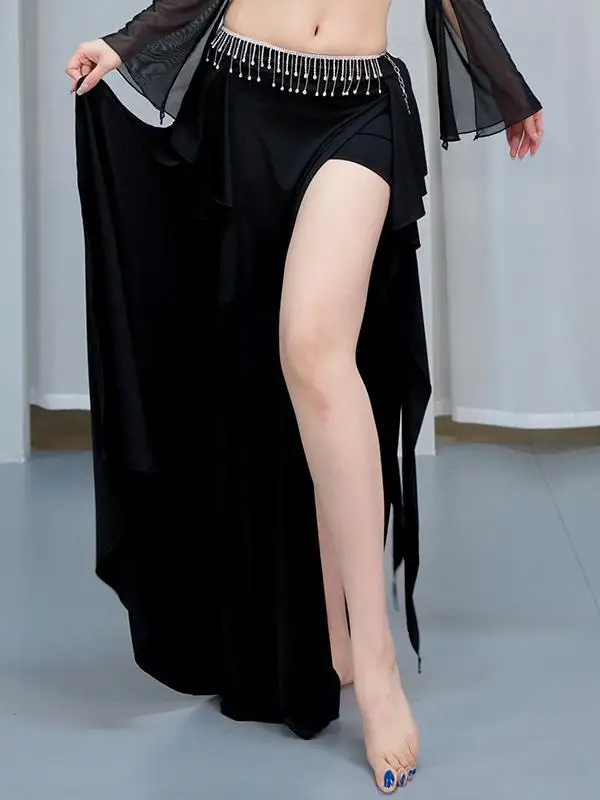Costume de danse du ventre pour filles, jupe mi-longue, danse orientale, Sexy, Double fente, Slim, longue, 2025