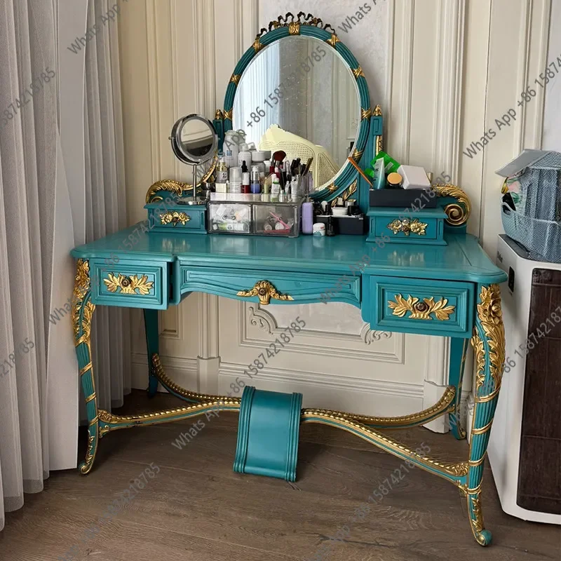 Hi French Solid Wood Bionic Engraving New Chinese Dresser Imported Beech High-end Painted Retro Makeup Table