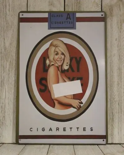 Lucky Strike Pinup Girl Cigarettes Tin Metal Sign Man Cave Smoke Tobacco Shop