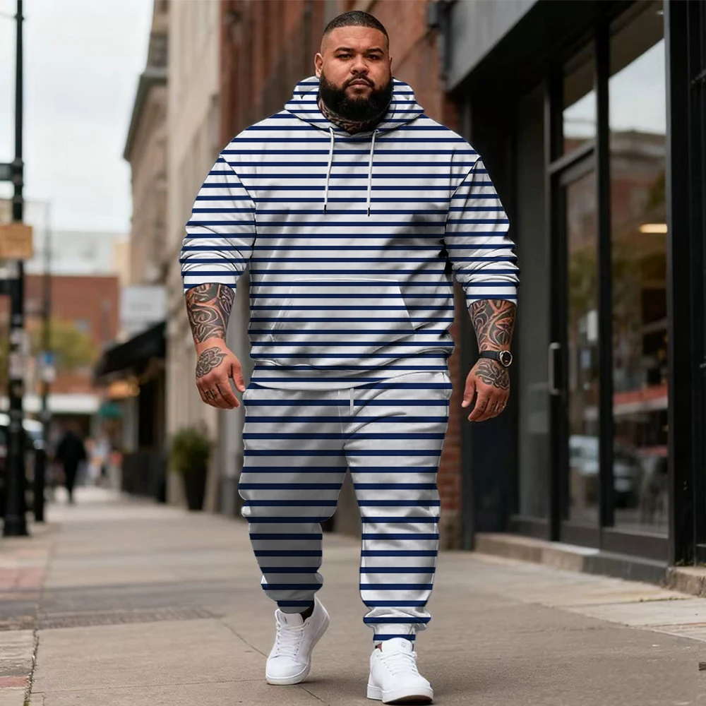 

S-9xl plus size Big & Tall Men's Hoodie Set: Plaid Lines - 2-Piece Wear, Breathable Material, Stylish Designs