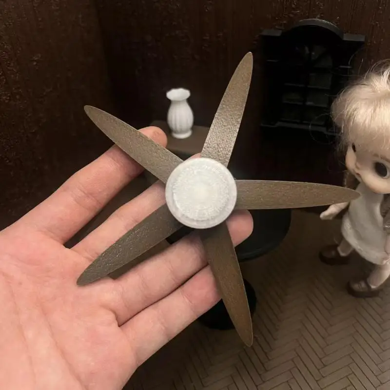 Miniature Ceiling Fan with LED Light 1/12, Vintage Working Metal Resin Dollhouse Model for Box Shadow Box Photography Props Gift view 3