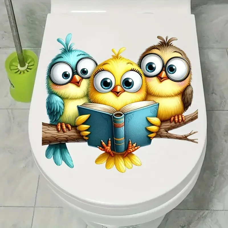 

Three Little Birds Reading on a Branch Self-Adhesive Toilet Stickers,Wall Decal Removable, Reusable Vinyl Car Sticker