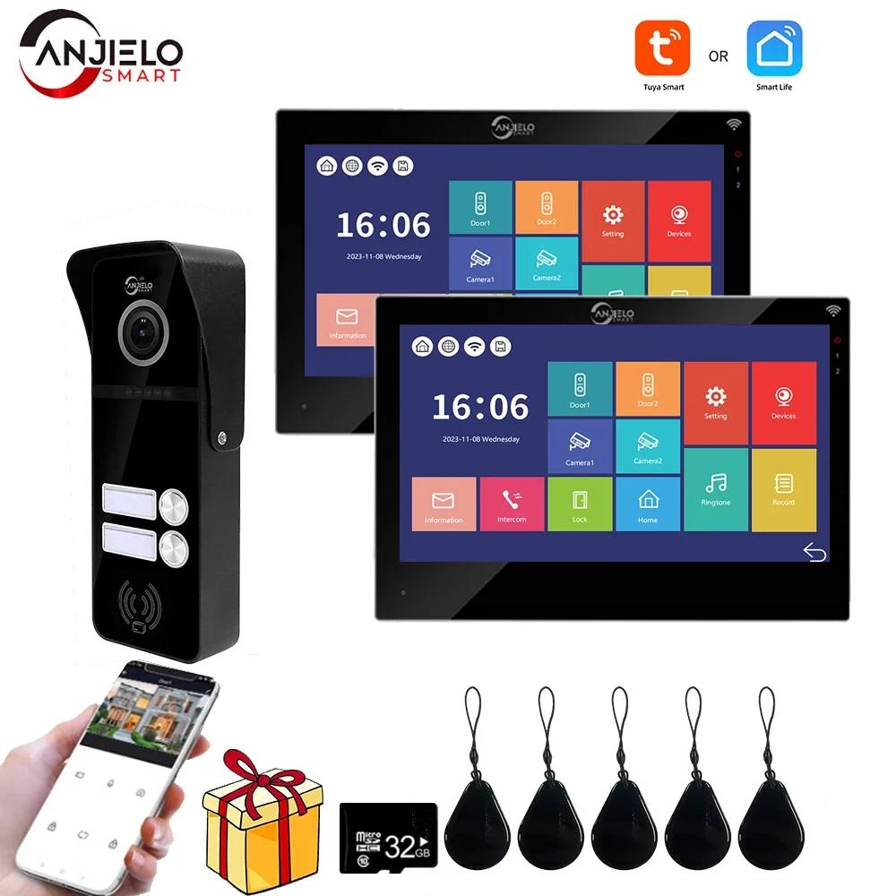 Wifi Intercom Tuya 7 Video Tuya Smart Home video 2 doorbell System 1080P 160°Wired Doorbell Camera Full Touch Monitor