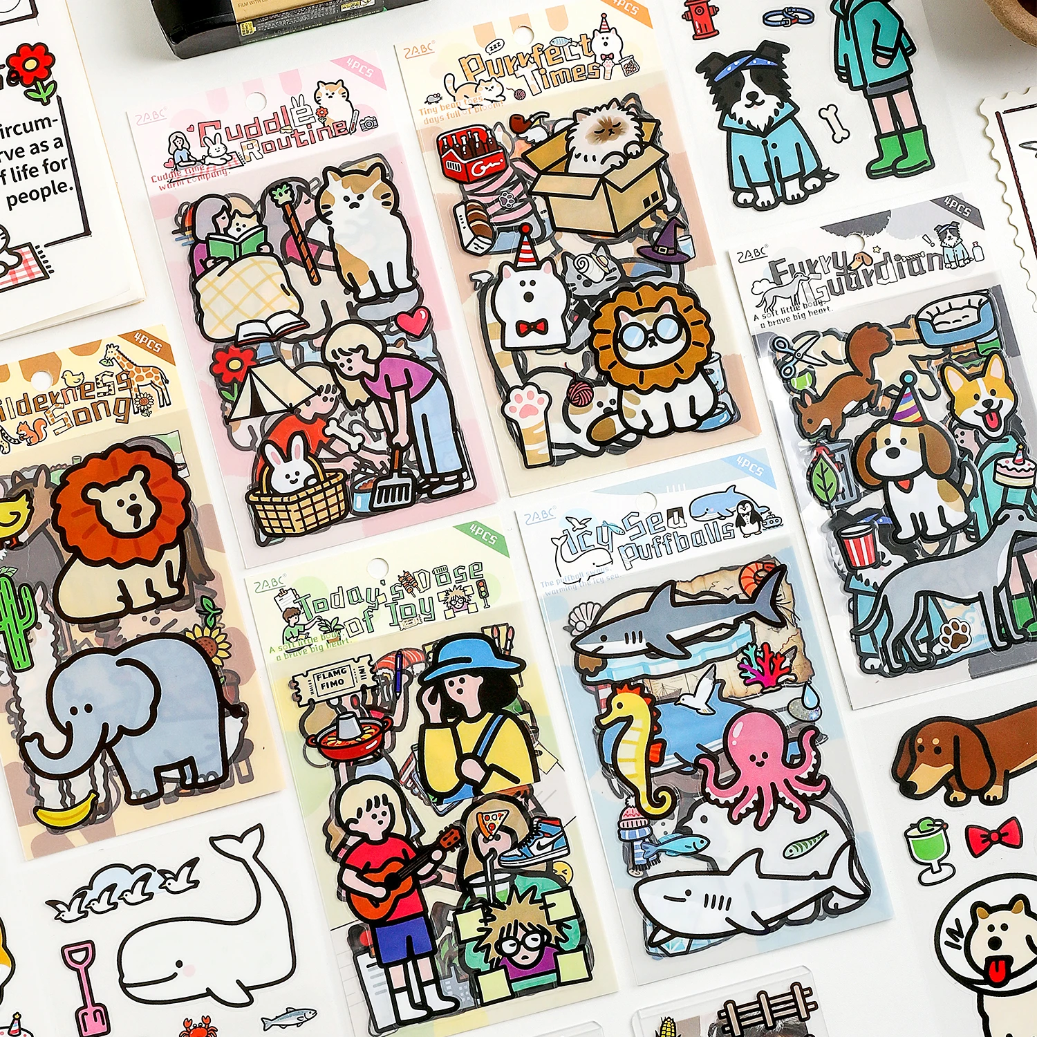 4/24 Sheets Kawaii PET Die Cut Cartoon Stickers DIY Scrapbook Stickers Creative Decorative Aesthetics Journal Supplies