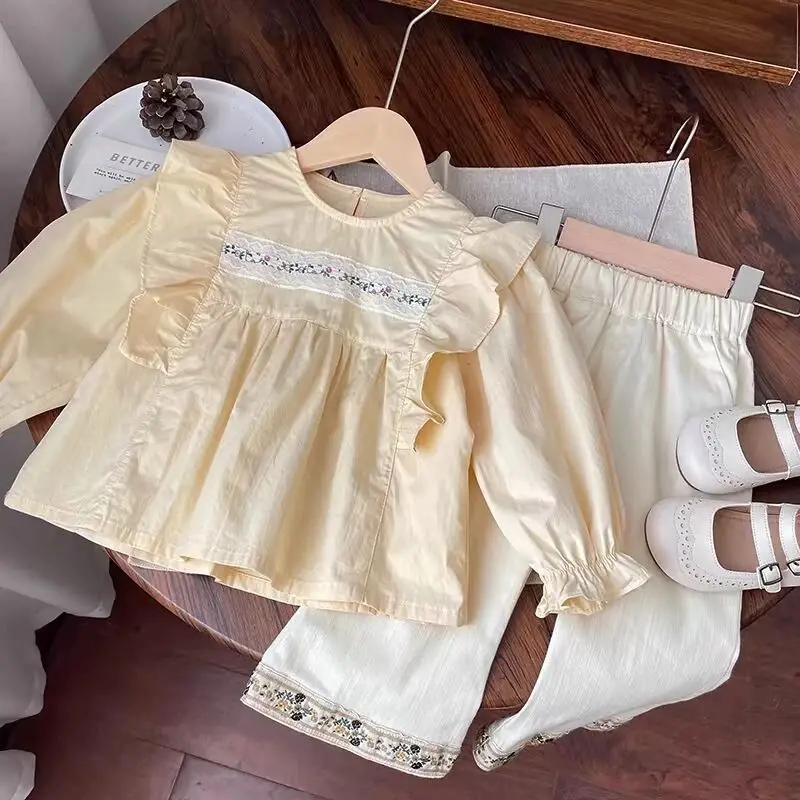 Children's simple princess doll shirt sweet style girl baby ruffled fly sleeve top shirt