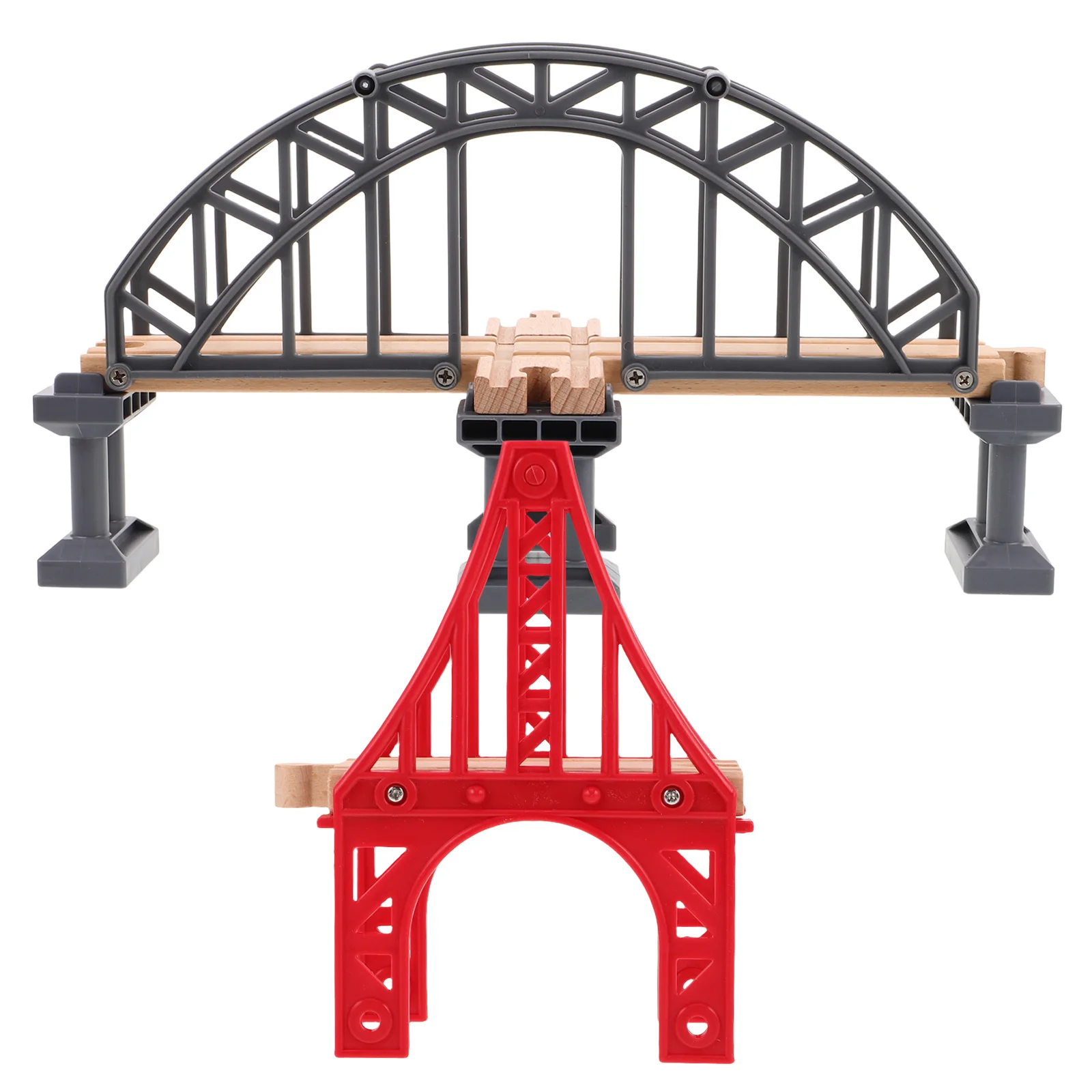 2pcs Track Bridge For Wooden Railway Tracks, Wood Plastic Train Bridge Accessories, Educational Play Scene Pieces, Layout
