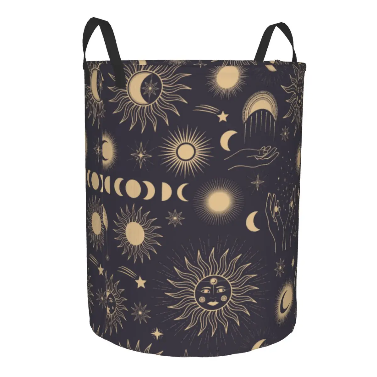 Custom Mystical Sun Moon Stars Hands Laundry Basket Foldable Clothes Toy Hamper Storage Bin for Kids Nursery