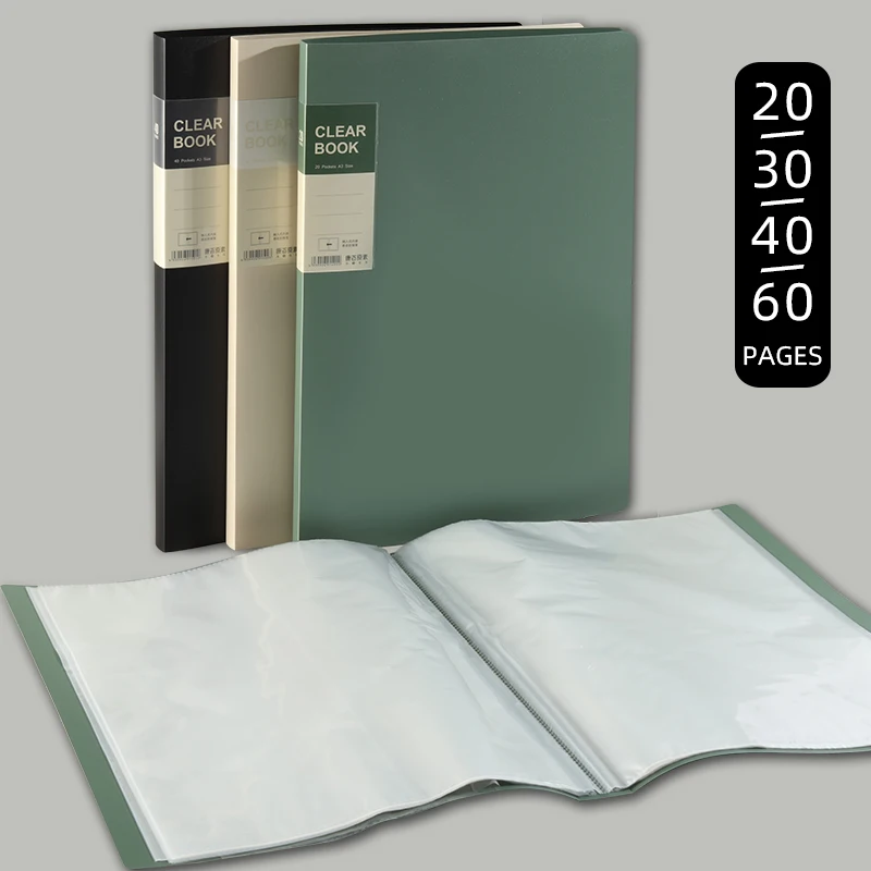 Side-loading Display Book Multi-layer Clear Student Office A3 Storage Folder Exam Pouch Dividers Music Score Holder 20-60Pages