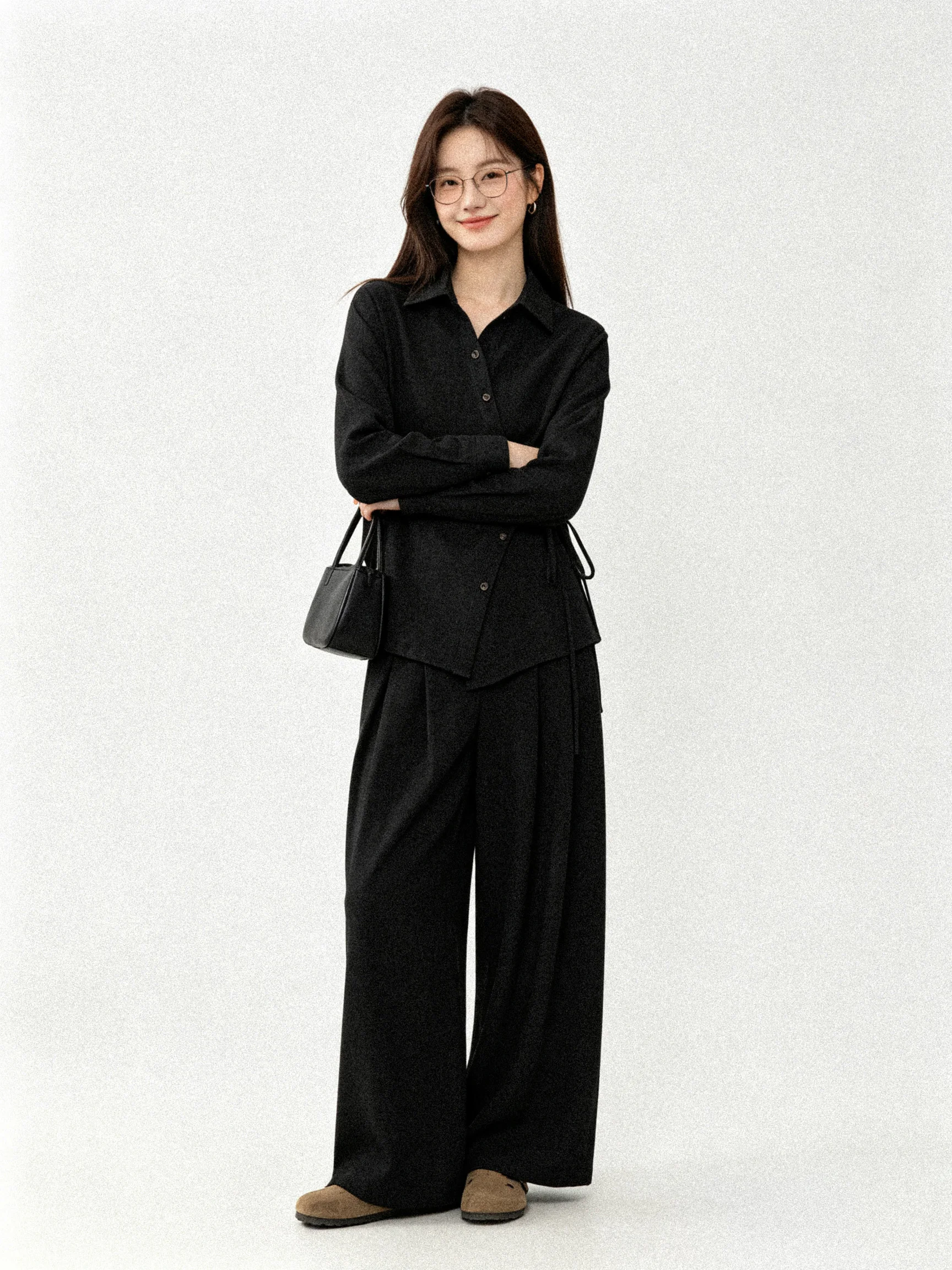 2026 New Autumn Chinese Style Mixed Hemp Set Belted Shirt Wide Leg Pants Commute Two Piece Set Casual Breathable High Waist