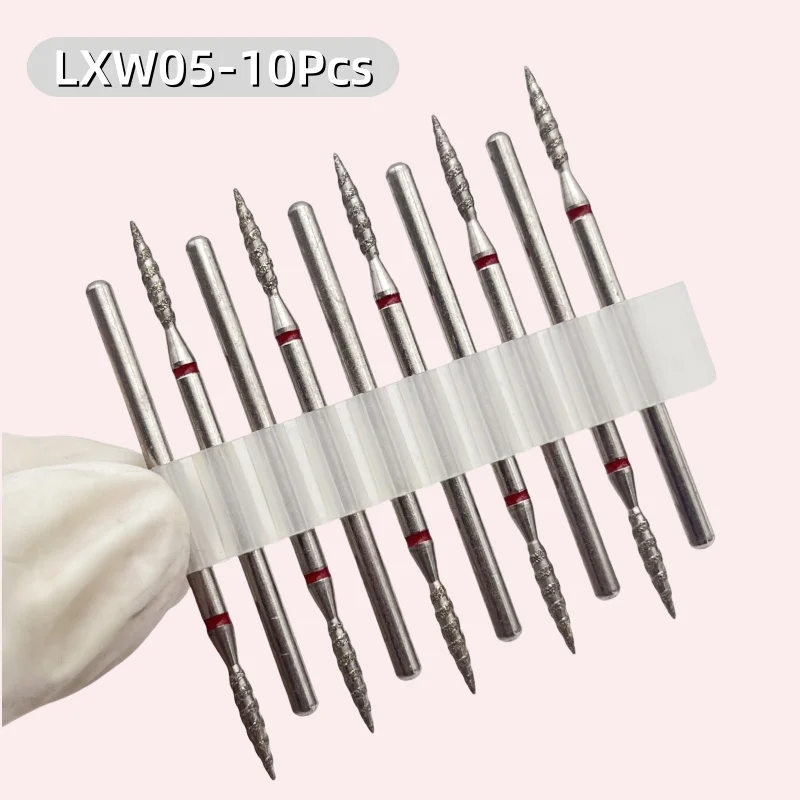 10Pcs Tornado Diamond Nail Drill Bit Fine&Medium Grit Size Manicure Cutters Rotary Burr Drill Accessories Spiral Nail Mills Tool