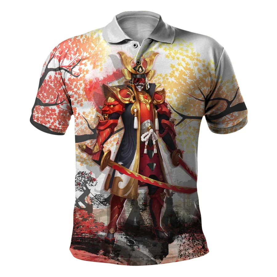 Samurai Warrior Tattoo 3D All Over Printed Mens Polo Shirt Summer Short Sleeve turn down collar t-shirt Casual tops POL-26