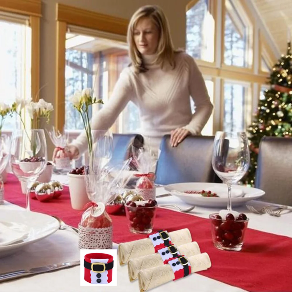 

8pcs Christmas Napkin Rings Belt Buckle Design Serviette Holders Party Restaurant Banquet Decoration Home Office Hotel