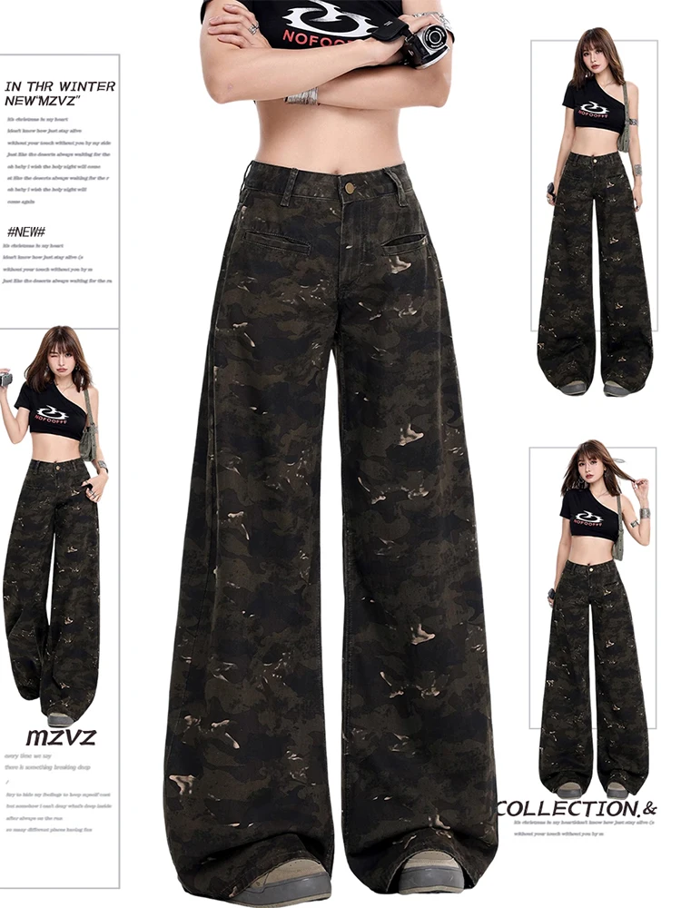 

Winter Women's Flared Jeans High Waist Camouflage Y2k Denim Pants Baggy Harajuku Japanese Gyaru Designer Jeans Grunge Punk New