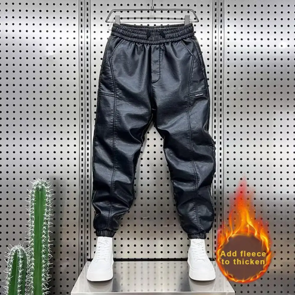 2024 Spring Autumn New Men's Korean Fashion Loose Faux Leather Nine-minute Waterproof Leg Work Pants Casual Daily Sweatpants