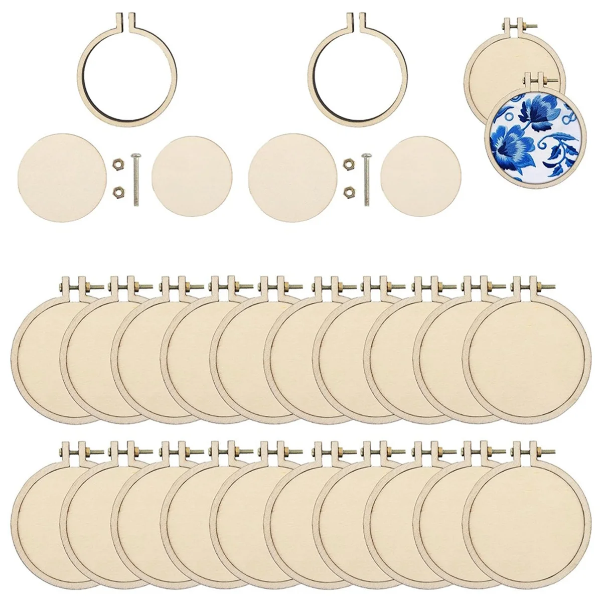 NEW 20 Pack Mini Embroidery Hoop Wooden Round Crossing Hoop Wood Hoops Display Frame Circle for DIY Crafts
