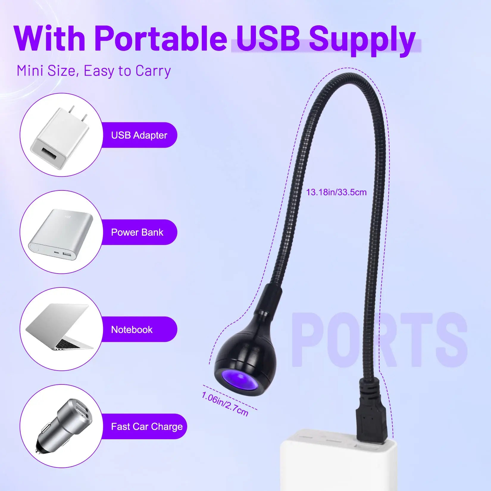 IGrowsla-Mini lampe à ongles USB pliable, sèche-ongles avec LED UV, lampe à polymériser pour vernis gel, séchage rapide et efficace, N64, 395nm