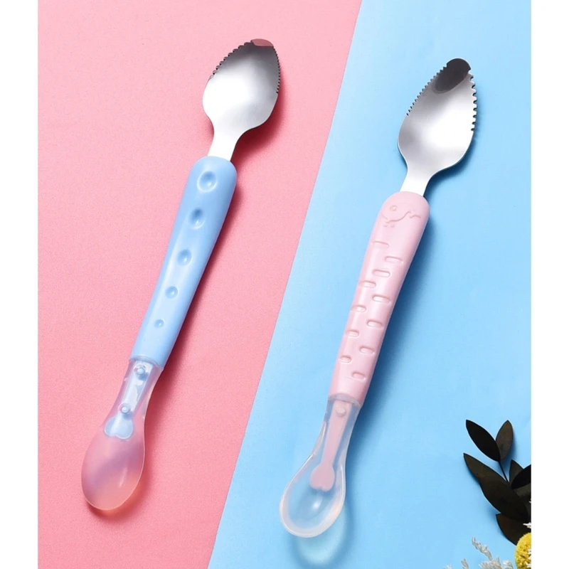 Cuillère d'alimentation supplémentaire, cuillère en Silicone à double tête, grattoir pour tout-petits