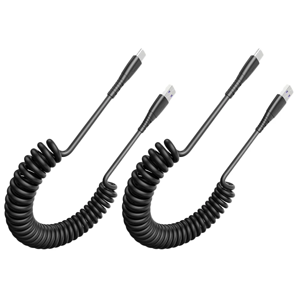 

2pcs Type-C Charging Cable 1.5M Spring Design Usb-C Cord For Fast Charging Data Transfer Durable Lightweight Cable For Car Use