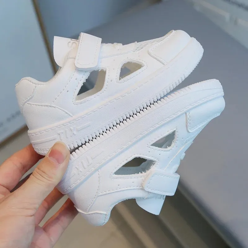 

Детские летние дышащие туфли с низким берцем и сеткой, однотонные повседневные туфли на мягкой подошве для девочек, белые туфли на липучке, кроссовки для мальчиков