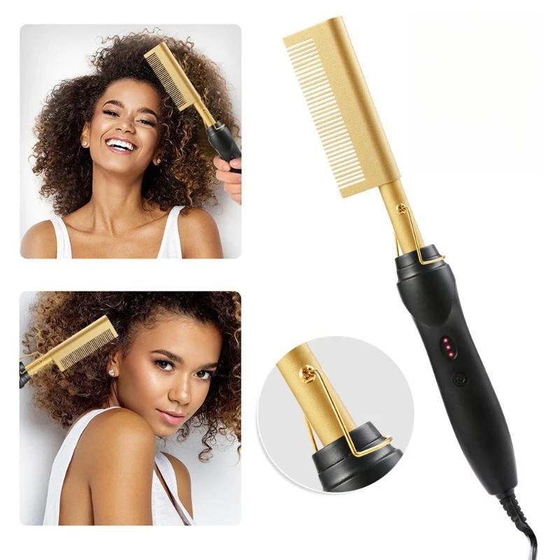 

Home Use Electric Copper Hair Brush - Wet & Dry Straightener Curler Comb, Multi-Functional Hair Styling Tool for Salon Results