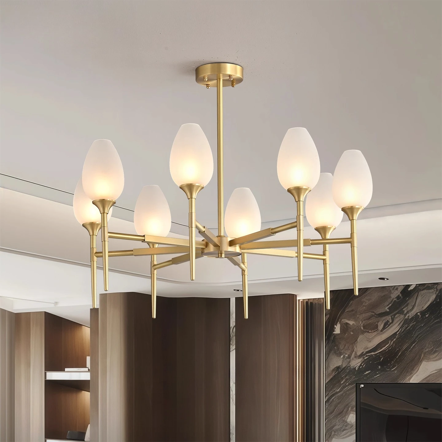 All-copper Light Luxury Living Room Chandelier Staircase Glass Ball Dining Room Lamp Bedroom Creative Magic Bean Pendant Lamp