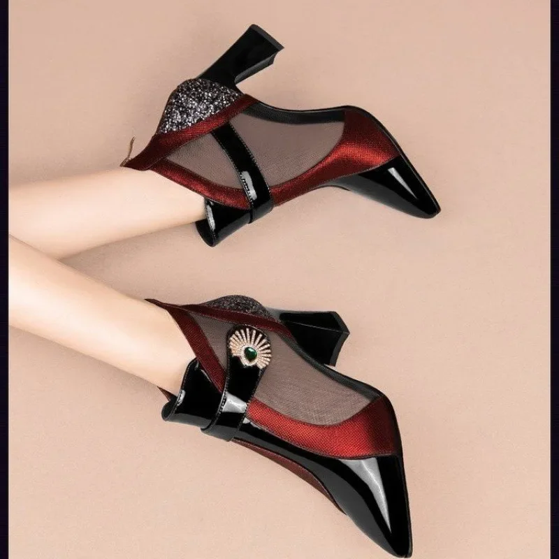 Comemore 2023 New Black High Heels Pointed Pumps Shoes Heel Sandal for Women Sexy Luxury Female Shoes Breathable Summer Footwear