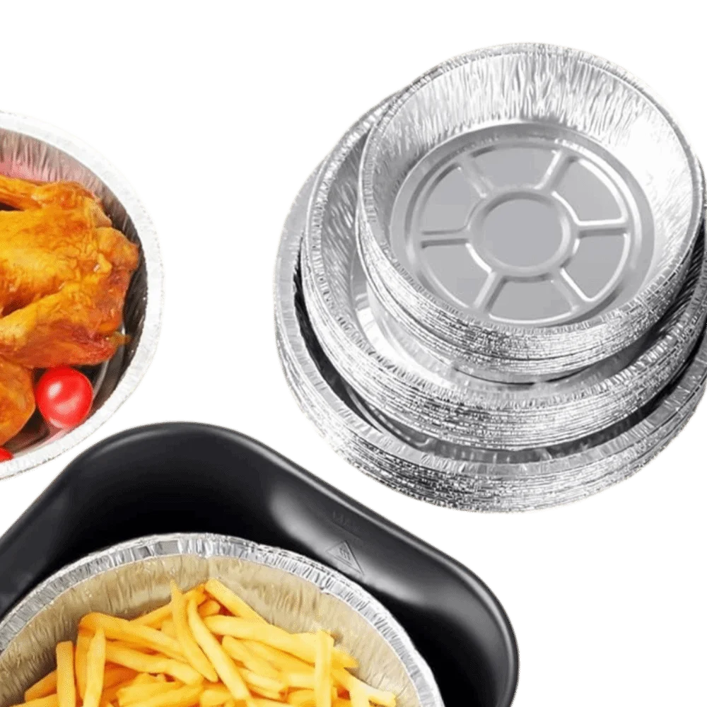 20PCS 6 Inch 7 Inch 8 Inch 9 Inch Air Fryer Foil Baking Pan Food Grade Aluminum Foil Tin Foil Pan Round Raised Rim Baking Tray