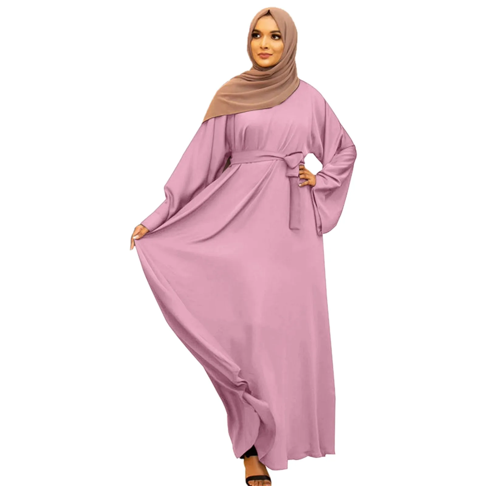 

Women's Casual Dress Solid Muslim Dress Flare Sleeve Abaya Elegant Dress Arab Kaftan Long Sleeve Two Piece Prom Dress for Women