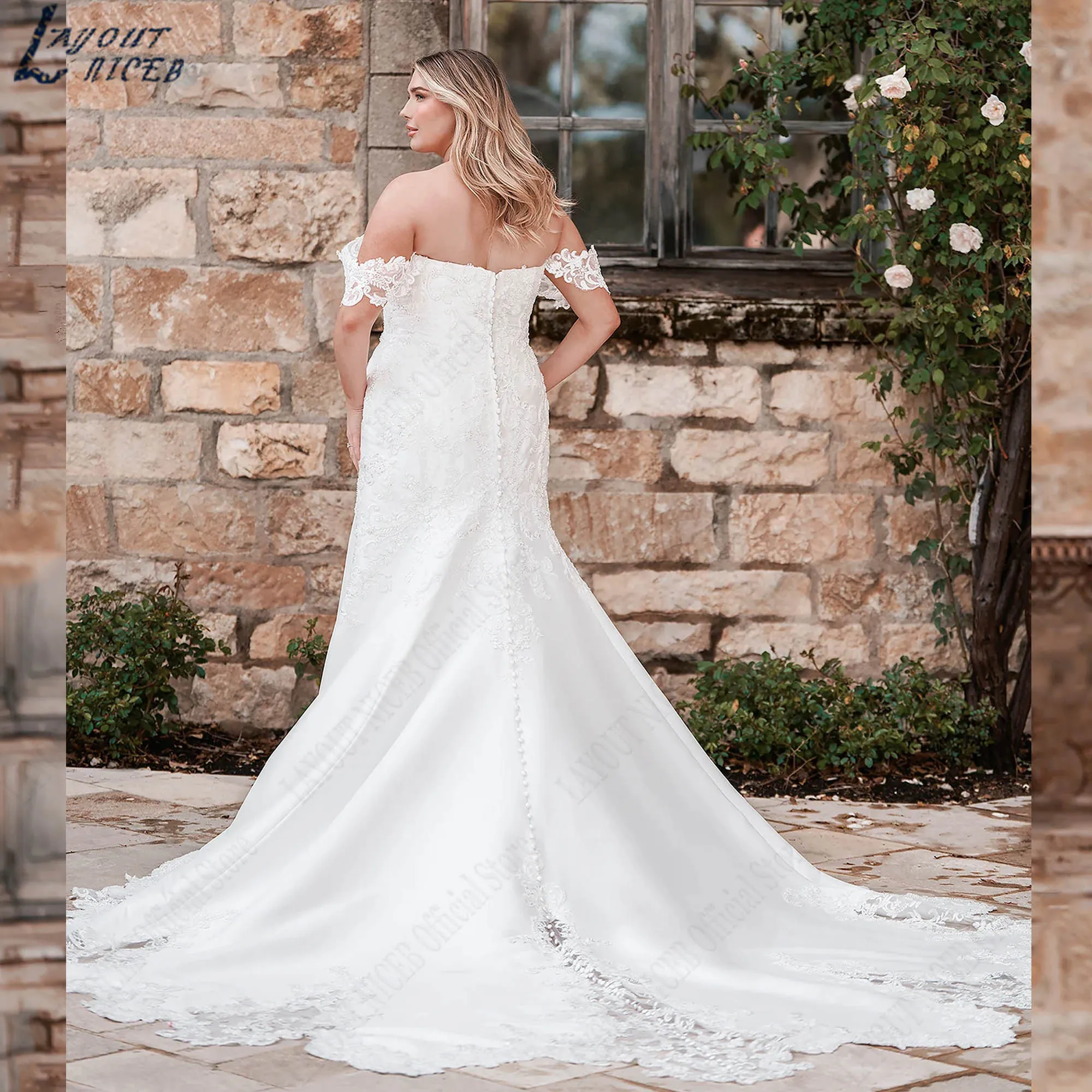 Mermaid Appliques Curvy Wedding Dress Gorgeous Off Shoulder Satin Bridal Gowns Sweetheart Plus Size vestidos de novia Customized