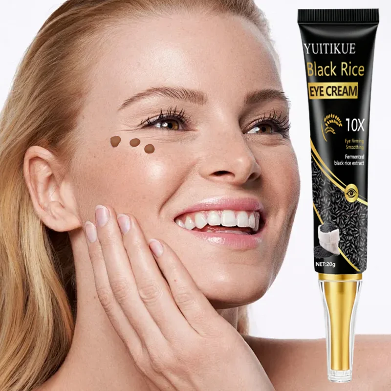 YUITIKUE كريم عين الأرز الأسود 20 جرام - 10X مستخلص مخمر، يشد ويضيء العينين، امتصاص سريع، جميع أنواع البشرة