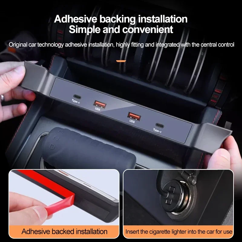 Car Docking Station 90W Quick Charger For BYD ATTO 05 Yuan Qin Plus Center Console Powered USB Type-C Splitter Adapter Extension