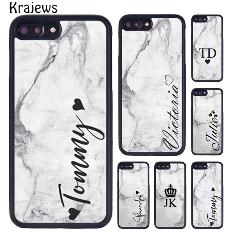 Krajews Personalised Name Initial Marble Phone Case For iPhone 16 15 14 XR XS 11 12 mini 13 Pro MAX Plus cover coque