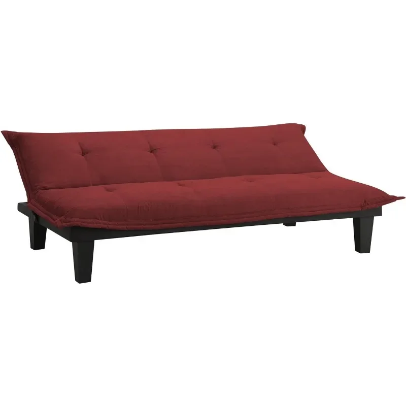 ZHENXIANG Convertible Futon Couch Bed with Microfiber Upholstery and Wood Legs, Red Living Room Sofa Living Room Furniture