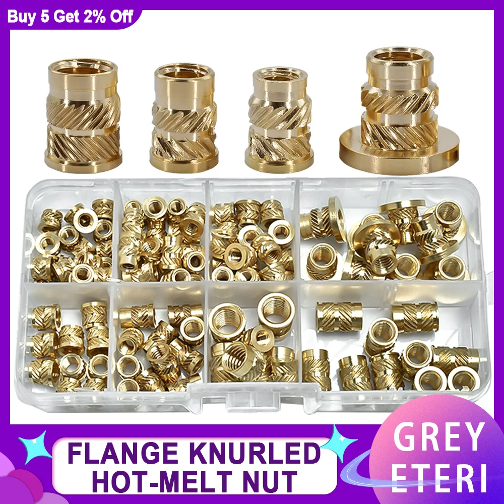 Flange Insert Nut Kit Brass Metric Threaded sert Hot Melt Heating Embedded Injection 3D Printer Insertnut M2 M2.5 M3 M4 M5 M6M8