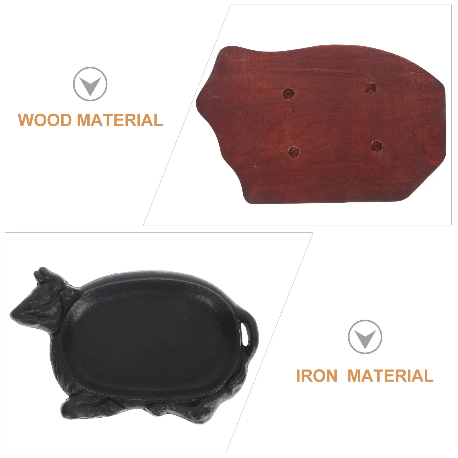 

Набор из 1 чугунной сковороды для стейков в форме быка, антипригарная гриль-пластина для теппаньяки, жарки рыбы и стейков, с деревянным подносом для барбекю