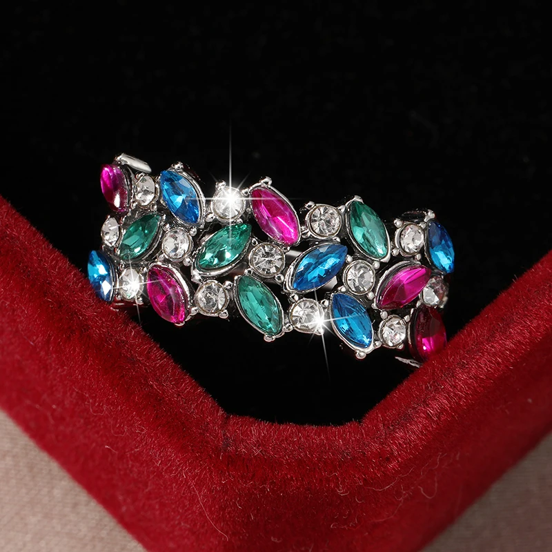 New Bohemia Crystal Rainbow Ring Ladies Multi-color Luxury Combination Ring Personalized Women's Party Jewelry Gift