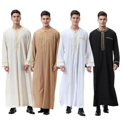 Middle Eastern Men's Printed Zipper Round Neck Robe Saudi Arabia Muslim Fashion Men's Medieval Halloween Cosplay Robe