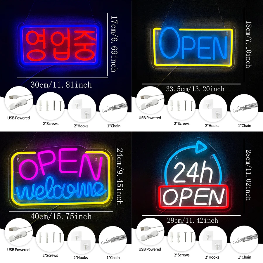24-Hour Open Led Neon Sign, Su - Decor Lighting Opening Hours ulasan dan harga