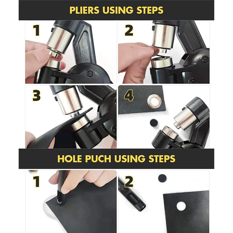 PB-Grommet Tool Kit Press Pliers 3/8 Inch (10Mm) Hole Punch Manual Kits Handheld Small Hole Machine With Silver Grommets