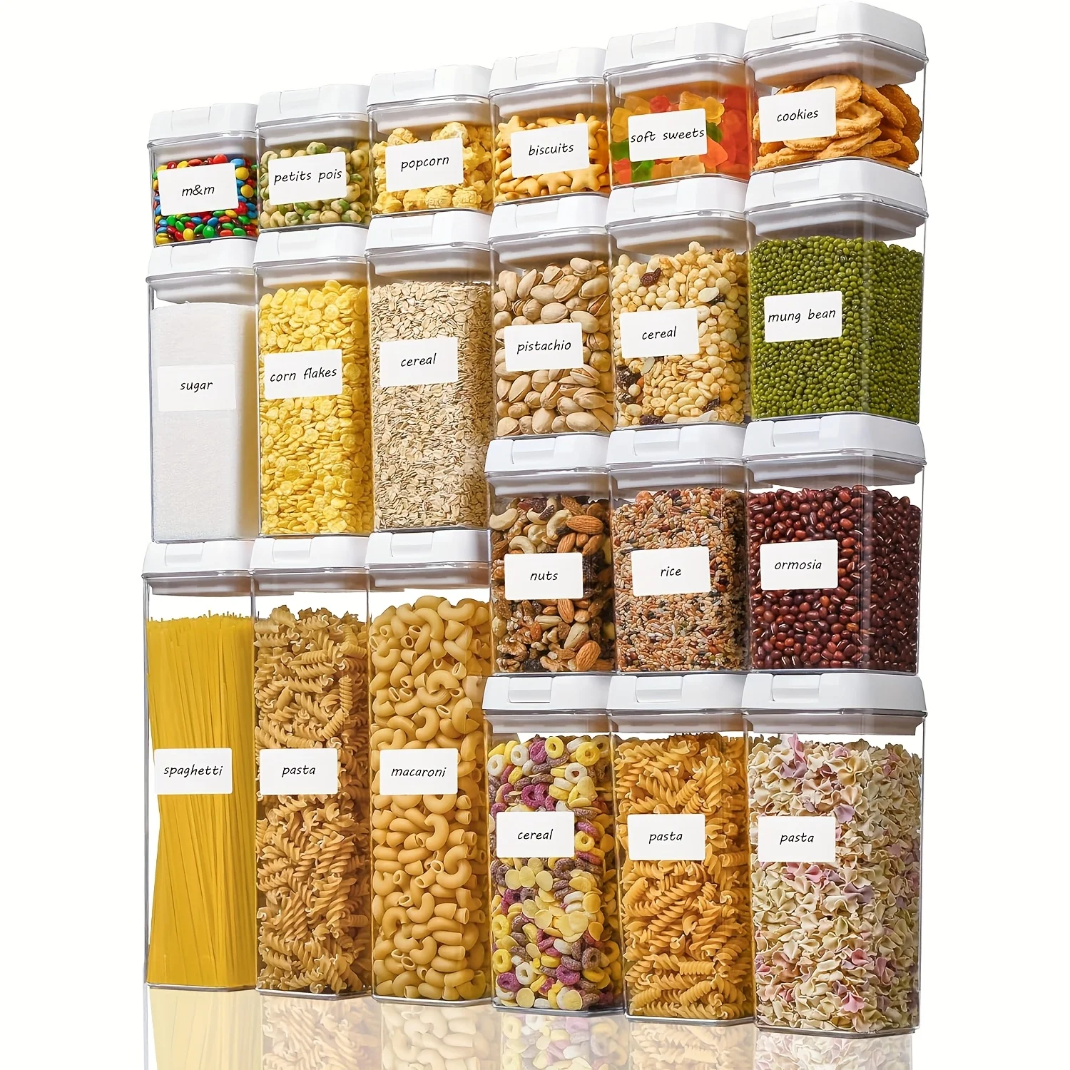 21pcs Airtight Food Storage Containers Set, BPA Free Plastic Pantry Organizer, with Easy Lock Lids for Spaghetti Cereal Snack