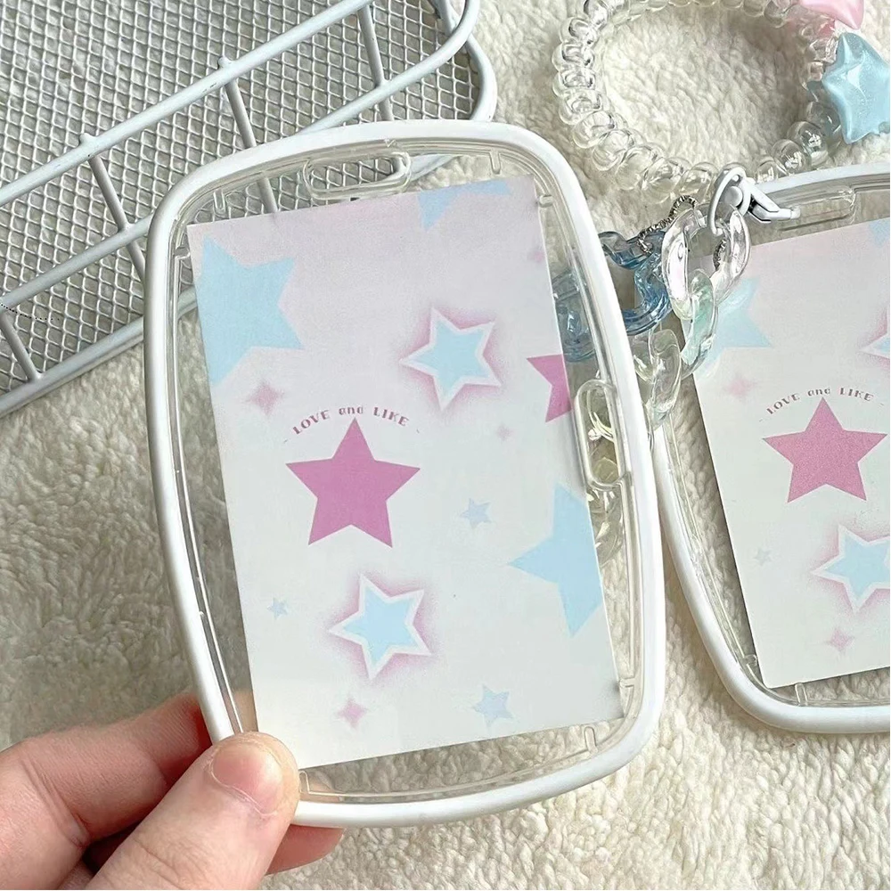 INS Titular do cartão transparente com estrela Keychain, Silicone Card Protective Case, Pendant ID, Bus Photocard Capa para Estudantes