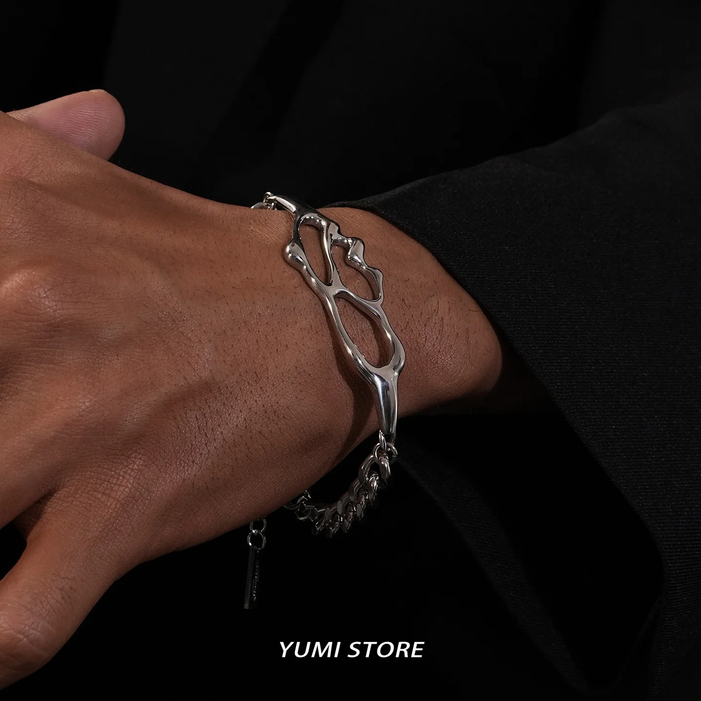 Titanstahl Unregelmäßiges Herz-Armband Hohle Geometrische Kette für Damen und Herren Y2K Punk Streetwear Modeschmuck – Detail 5