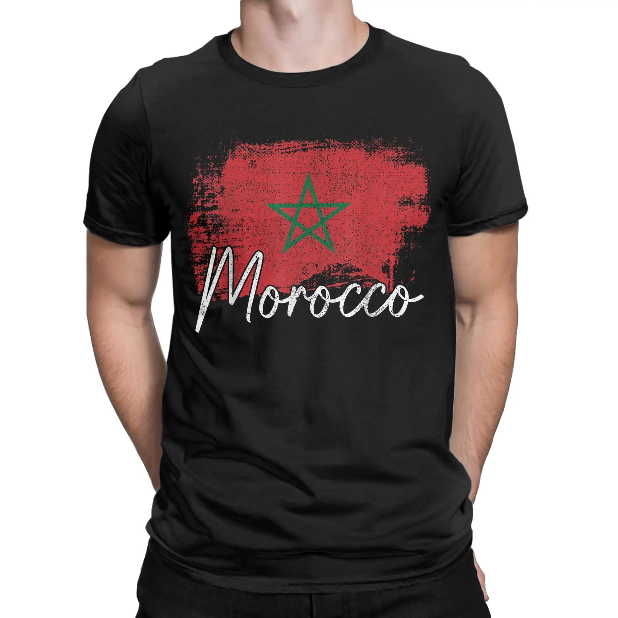 Men's Morocco Flag Moroccan T Shirts  Pure Cotton Tops Novelty Short Sleeve Round Neck Tee Shirt Graphic Printed T-Shirt
