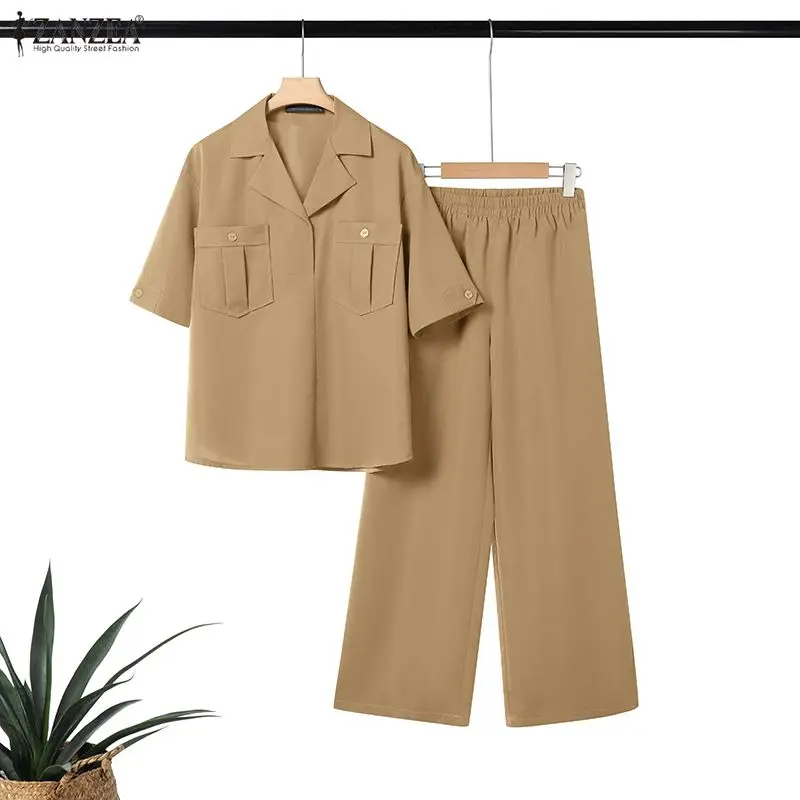 

Women's Casual Loose Pant Sets Summer Half Sleeve Collared Blouses and Wide Leg Pants 2pcs Suits 2026 ZANZEA Woman Outfit S-3XL