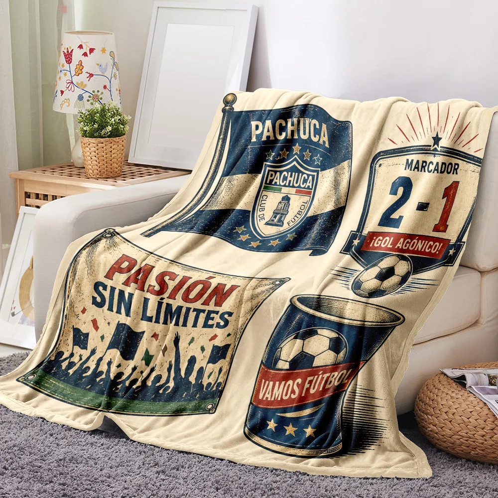 Pachuca FC Soccer Fan Blanket—Vintage distressed design with "Pasión Sin Límites" and retro graphics, perfect for Mexican foo - view 2