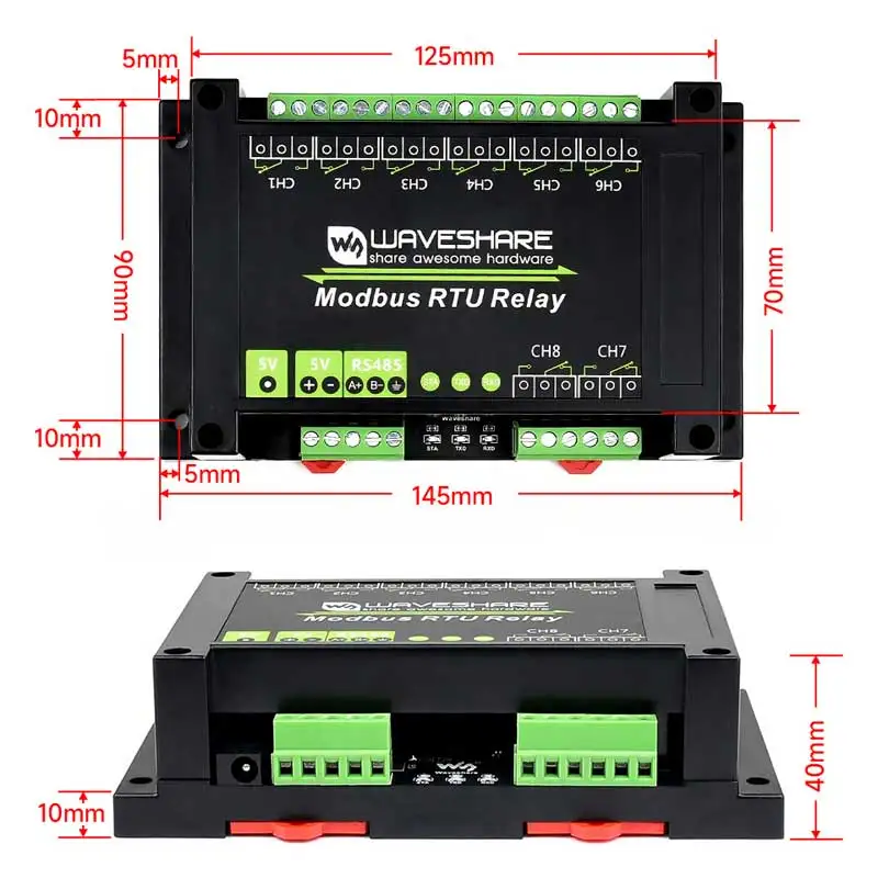 Waveshare Industrial Modbus RTU 8-ch Relay Module with RS485 Interface Multi Isolation Protection Circuits