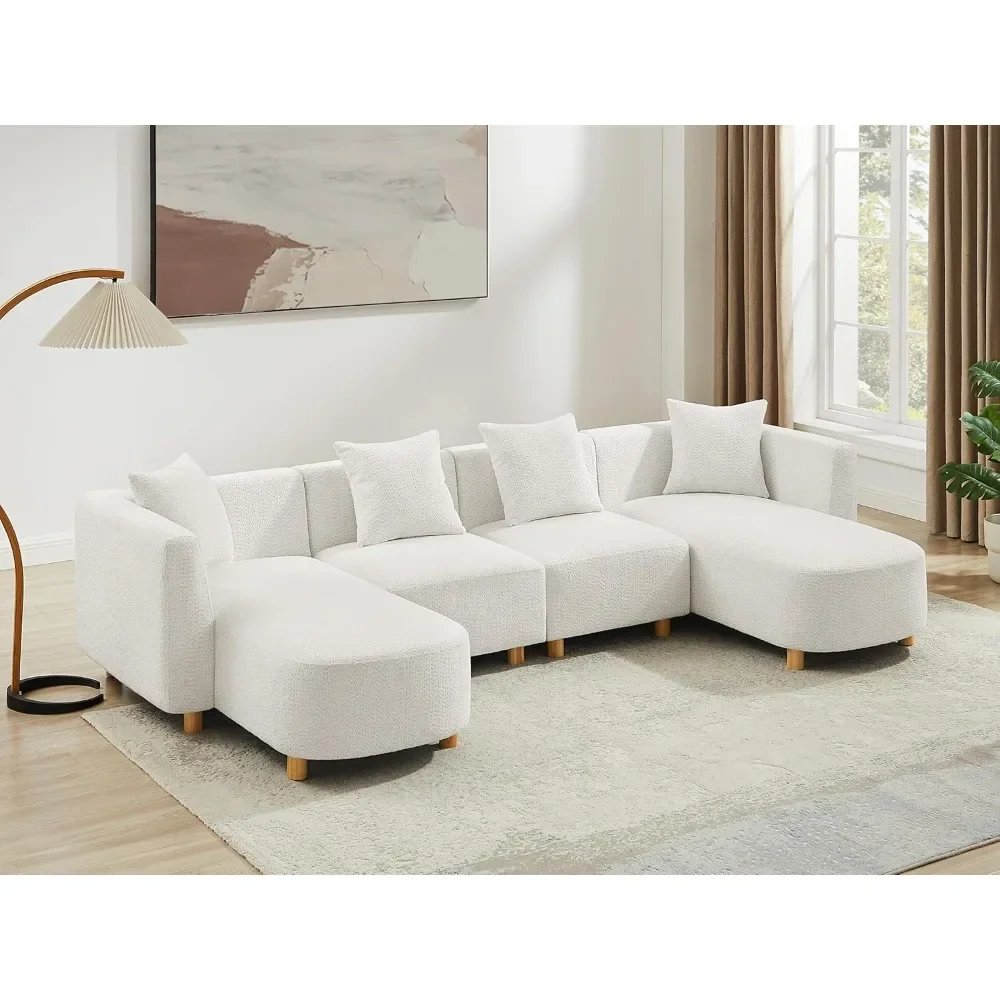 

Comfy Cloud U-Shaped Sectional Sofa 4 Seater with 4 Pillows Modern Double Chaises Lounge Couch for Living Room 113 Inch