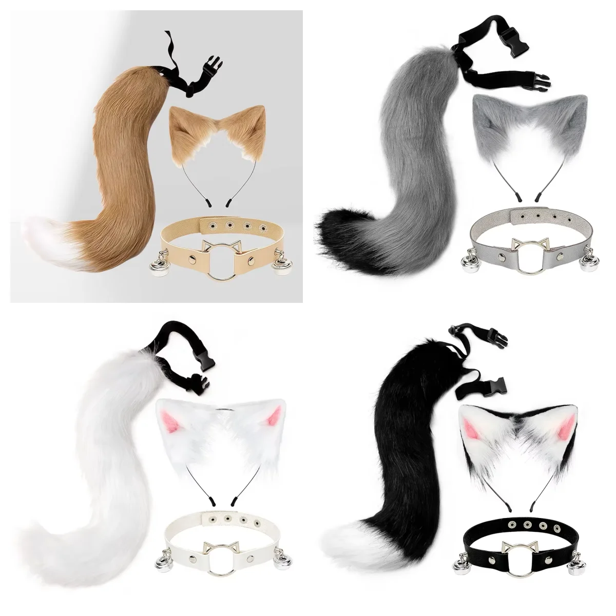 3pcs Fox Cat Ears Headwear Fluffy Animal Ears Headband Ears Hair Hoop And Tail Set For Halloween Party Cosplay Accessories